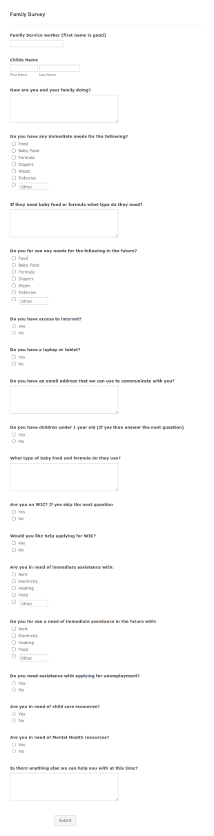 Family Needs Survey Form Template