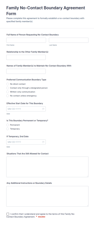Family No Contact Boundary Agreement Form Template
