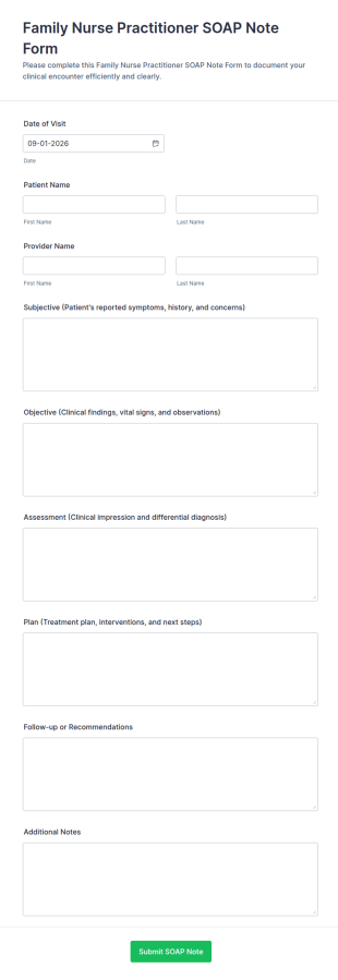 Family Nurse Practitioner SOAP Note Form Template