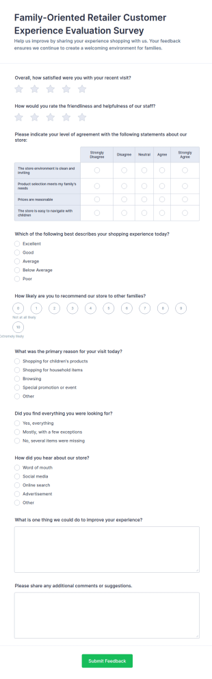 Family Oriented Retailer Customer Experience Evaluation Survey Form Template
