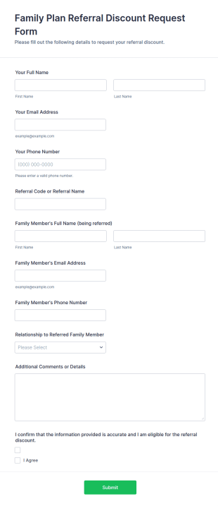 Family Plan Referral Discount Request Form Template