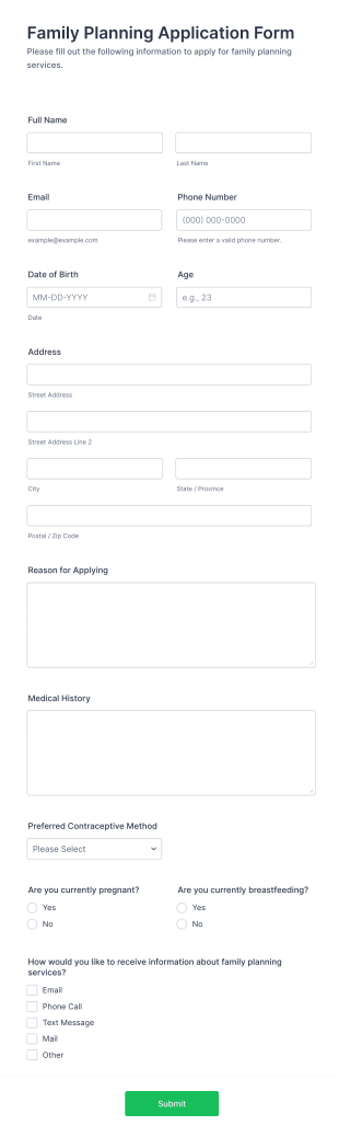 Family Planning Application Form Template