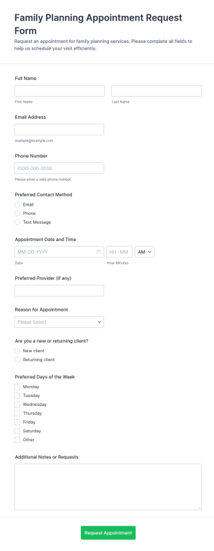 Family Planning Appointment Request Form Template