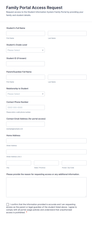 Family Portal Access Request Form Template