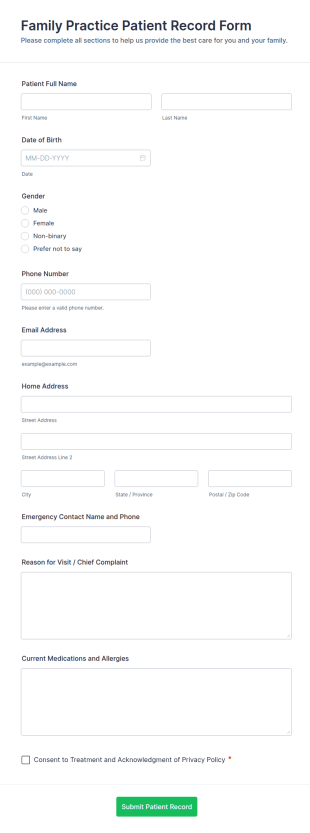 Family Practice Patient Record Form Template