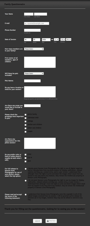 Family Questionnaire Form Template