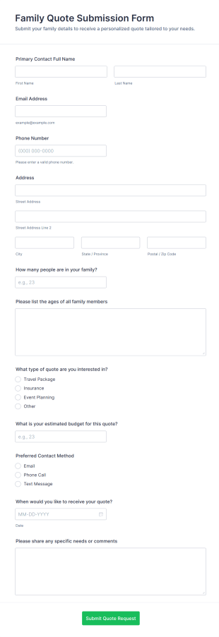 Family Quote Submission Form Template