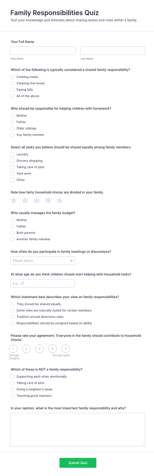 Family Responsibilities Quiz Form Template