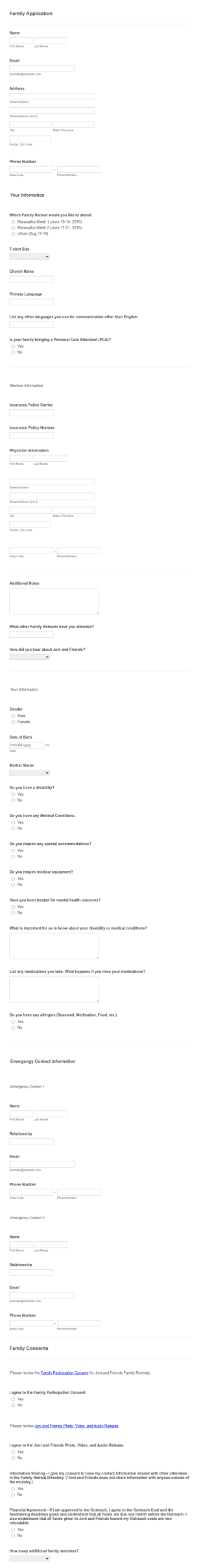 Family Retreat Family Application Form Template