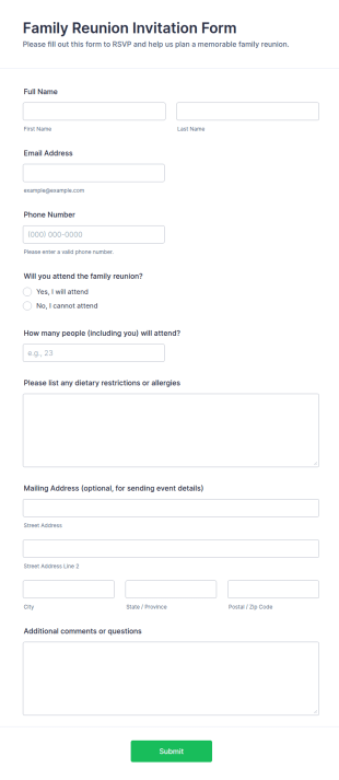 Family Reunion Invitation Form Template