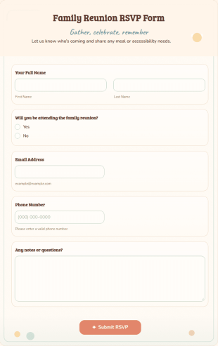 Family Reunion RSVP Form Template