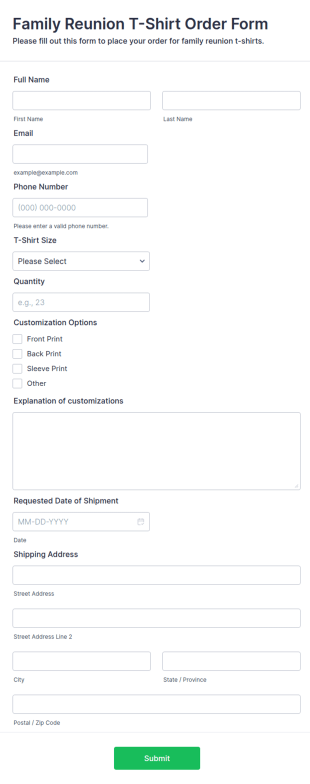 Family Reunion T Shirt Order Form Template