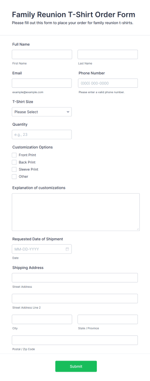 Family Reunion T Shirt Order Form Template