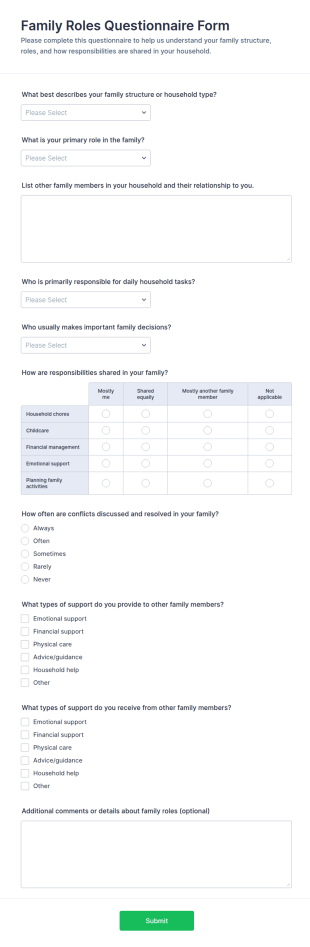Family Roles Questionnaire Form Template