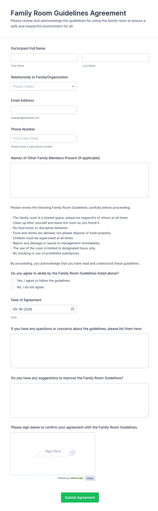 Family Room Guidelines Agreement Form Template