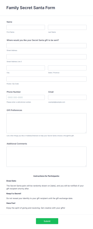 Family Secret Santa Form Template