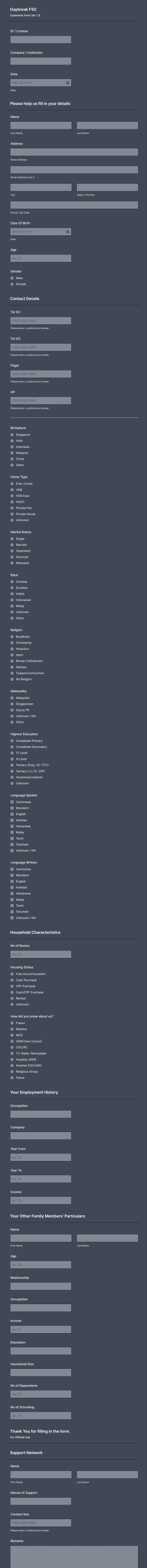 Family Service Center Registration Form Template