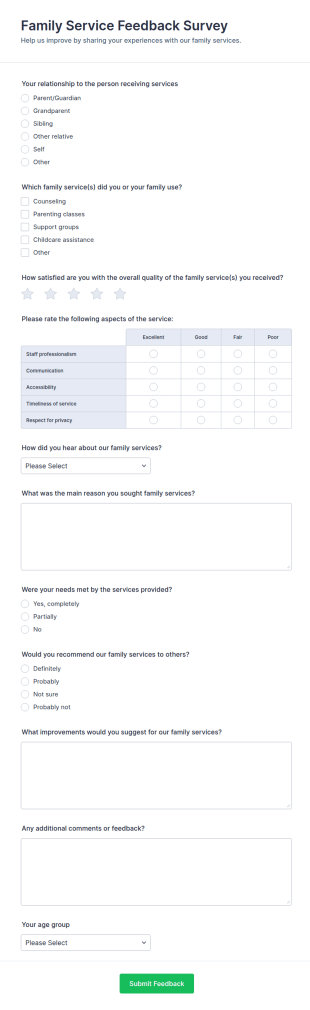 Family Service Feedback Survey Form Template