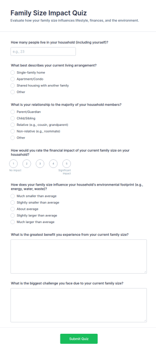 Family Size Impact Quiz Form Template
