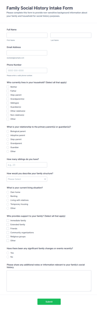 Family Social History Intake Form Template