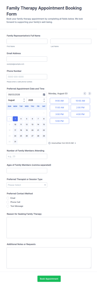 Family Therapy Appointment Booking Form Template