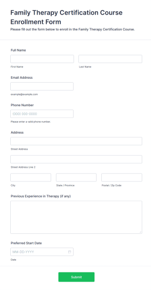 Family Therapy Certification Course Enrollment Form Template