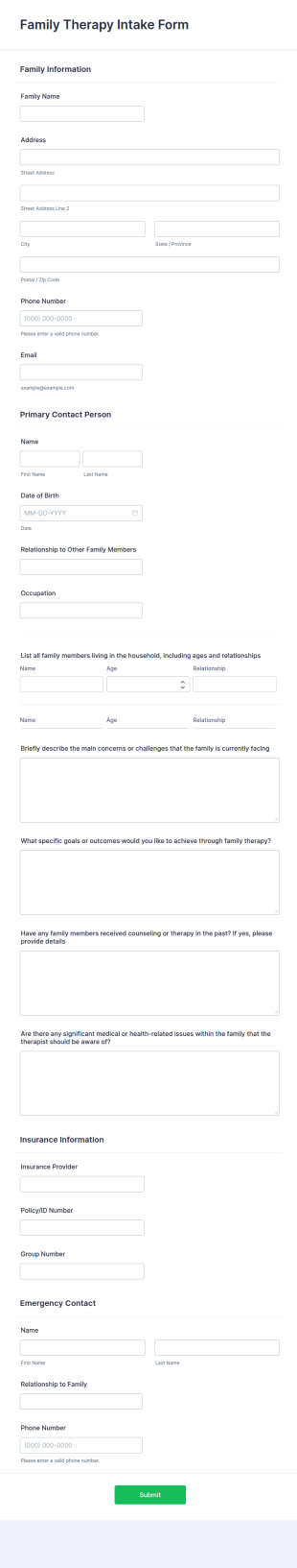 Family Therapy Intake Form Template