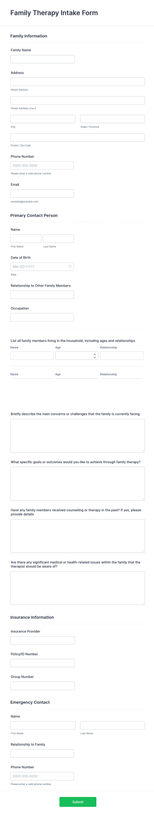 Family Therapy Intake Form Template
