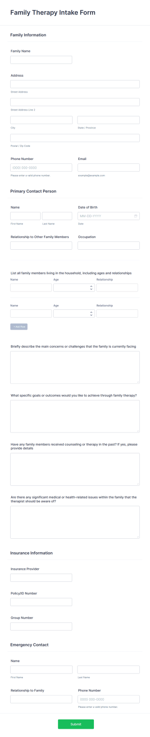 Family Therapy Intake Form Template