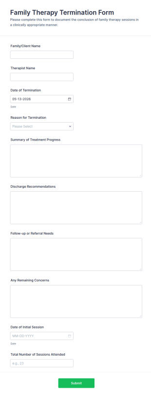 Family Therapy Termination Form Template