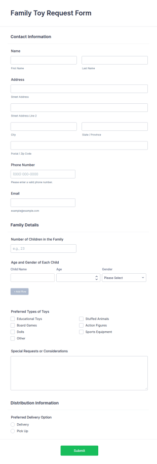 Family Toy Request Form Template
