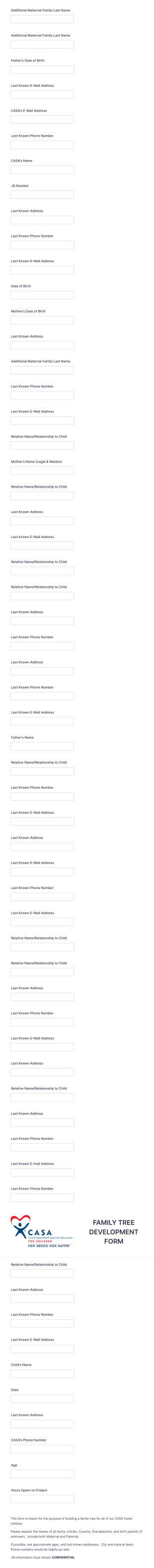 Family Tree Development Form Template