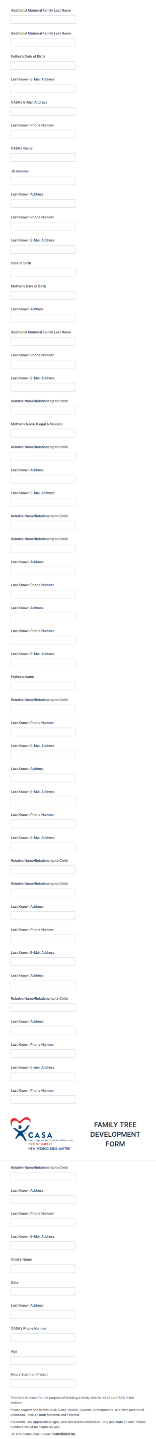 Family Tree Development Form Template