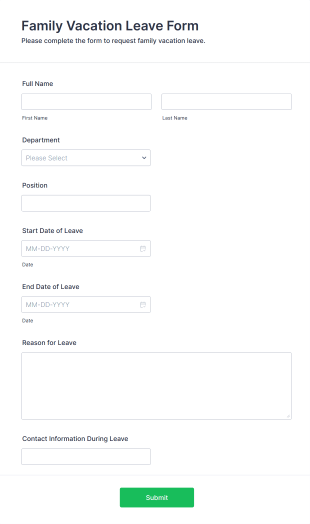 Family Vacation Leave Form Template
