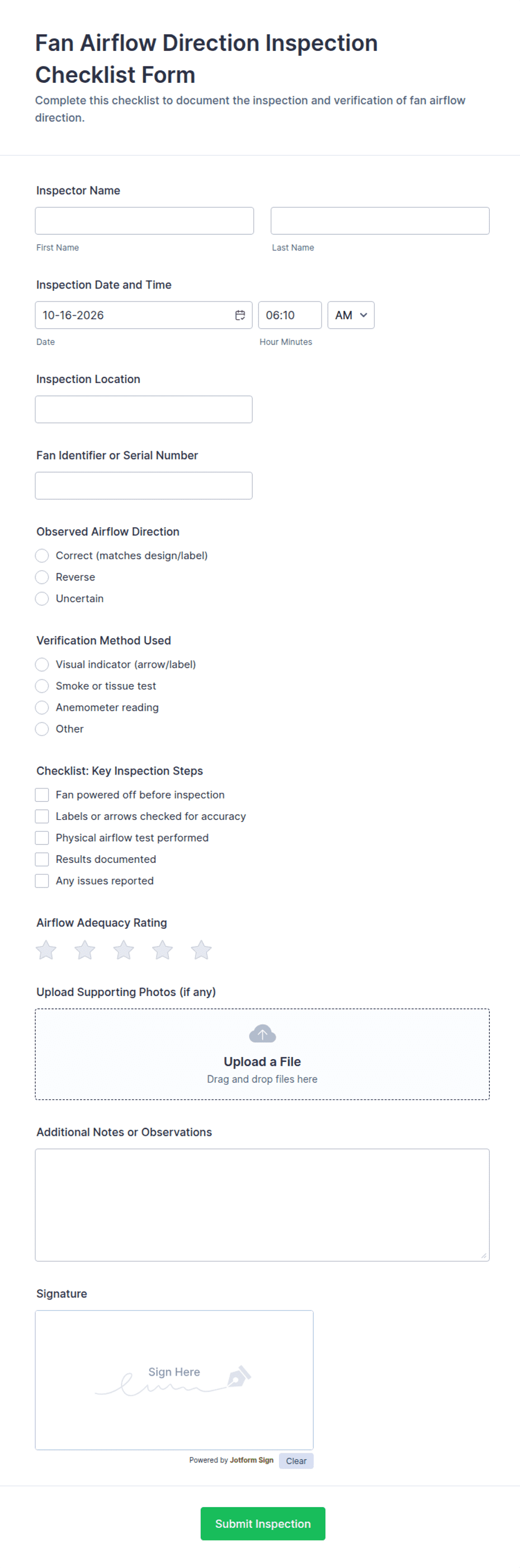 Fan Airflow Direction Inspection Checklist Form Template | Jotform