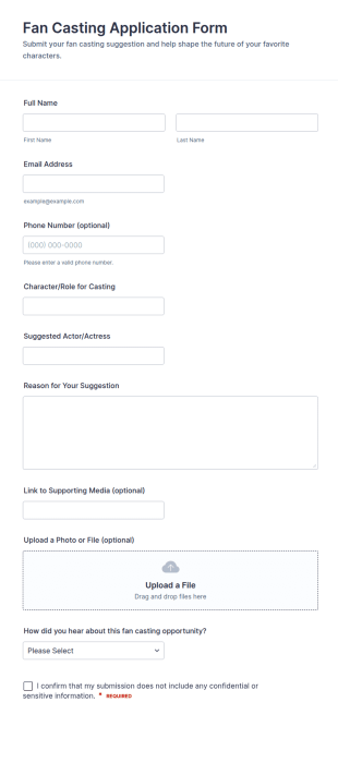 Fan Casting Application Form Template