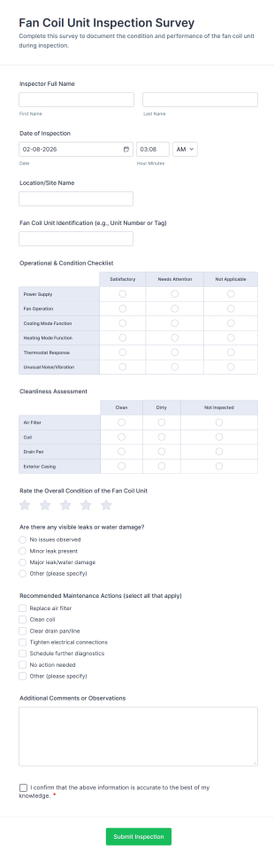 Fan Coil Unit Inspection Survey Form Template