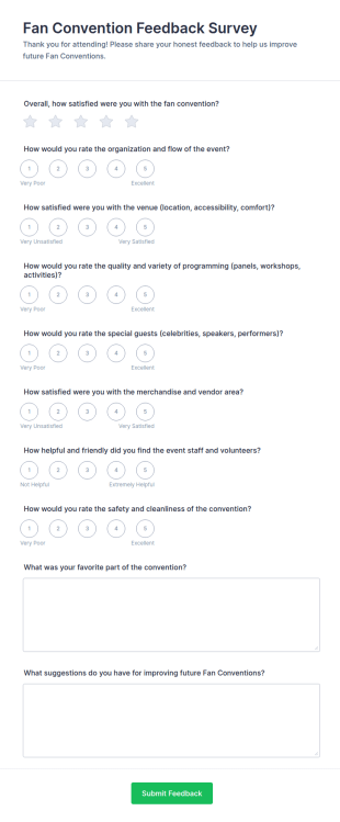 Fan Convention Feedback Survey Form Template