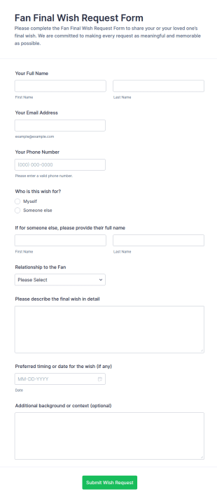 Fan Final Wish Request Form Template