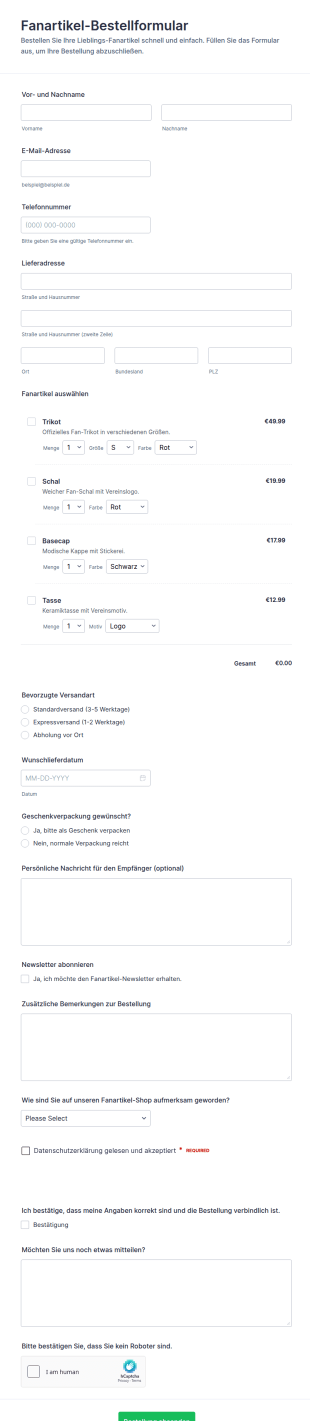 Fanartikel Bestellformular
