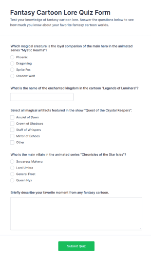 Fantasy Cartoon Lore Quiz Form Template