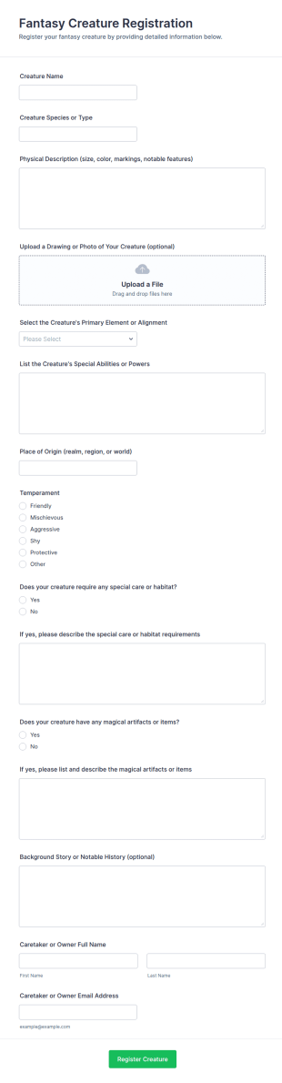 Fantasy Creature Registration Form Template