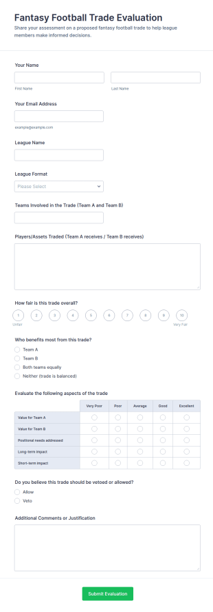 Fantasy Football Trade Evaluation Form Template