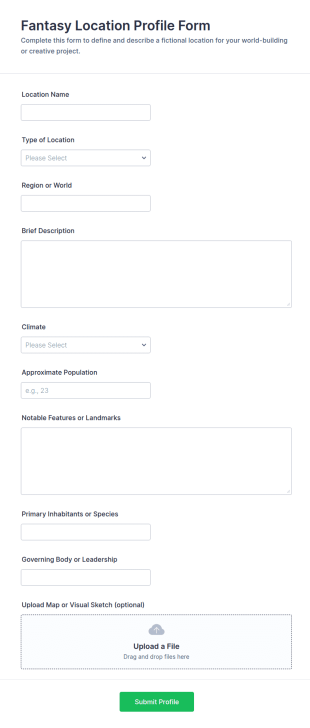 Fantasy Location Profile Form Template