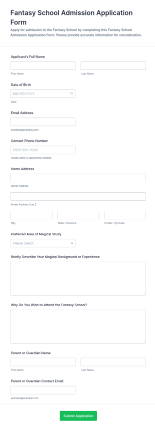 Fantasy School Admission Application Form Template