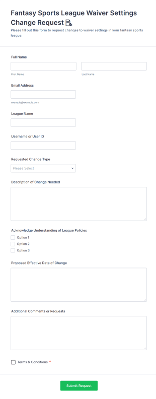 Fantasy Sports League Waiver Settings Change Request 📝 Form Template