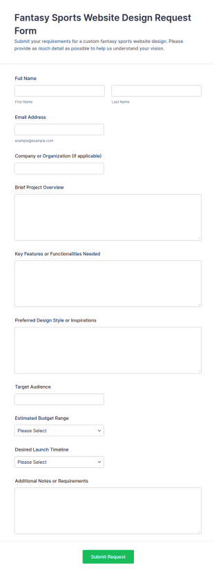 Fantasy Sports Website Design Request Form Template