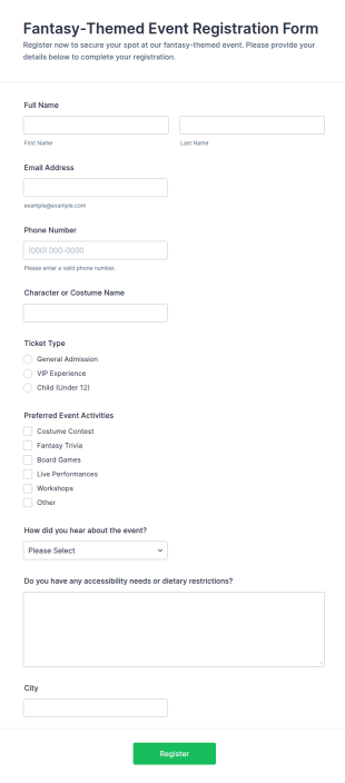 Fantasy Themed Event Registration Form Template