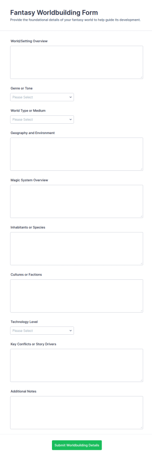 Fantasy Worldbuilding Form Template