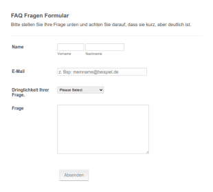 FAQ Fragen Formular
